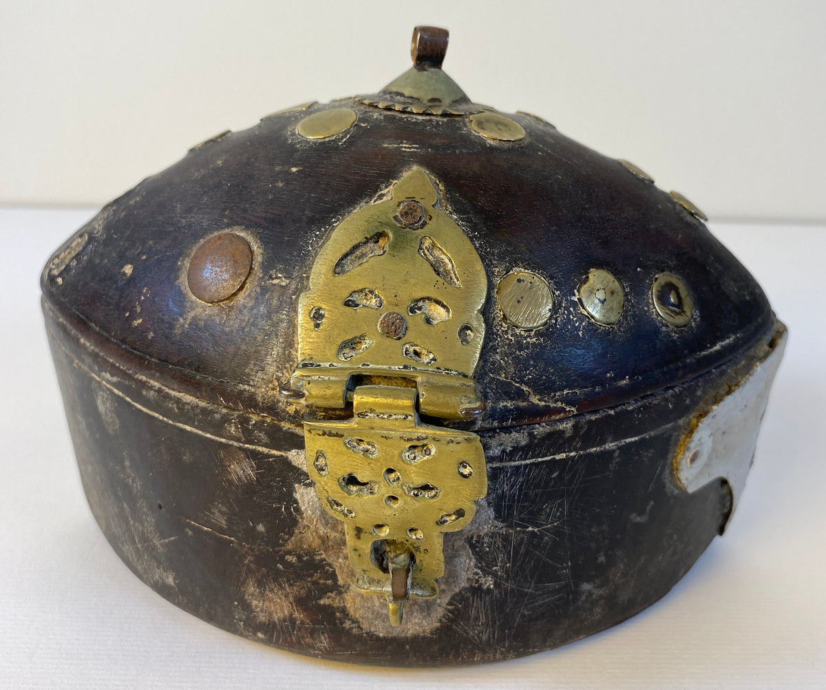 Antique African Wood & Brass Domed Trinket Box with Pierced Brass Clasp — detail 7