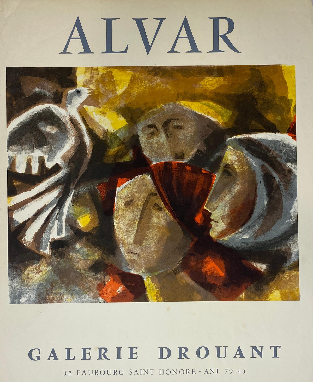 Original French Cubist Art Exhibition Poster from Galerie Drouant Paris France — detail 3