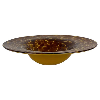 Amber Murano Art Glass Centerpiece Bowl, Large Tortoiseshell Motif, Italy, Mid-20th Century