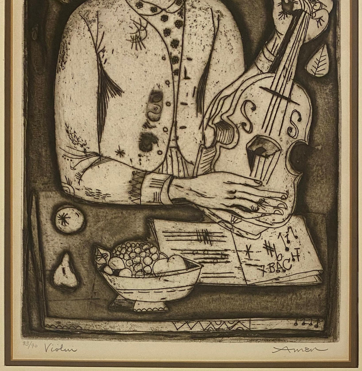 Color Lithograph by Irving Amen, Titled "Violin" — detail 3