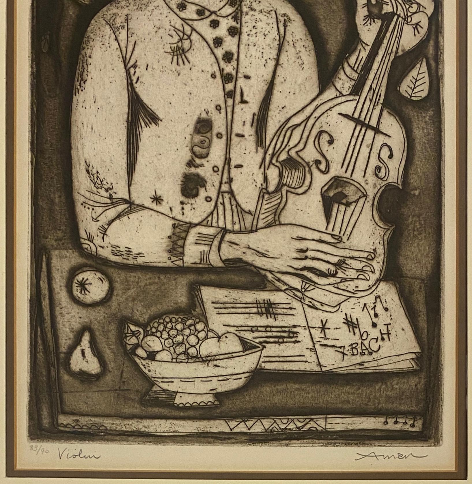 Color Lithograph by Irving Amen, Titled "Violin" — detail 3