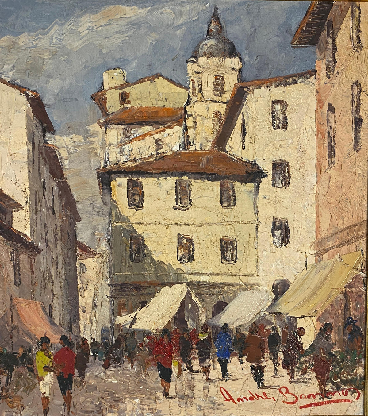 French Village Scene, Oil on Canvas Painting Village in France — detail 3