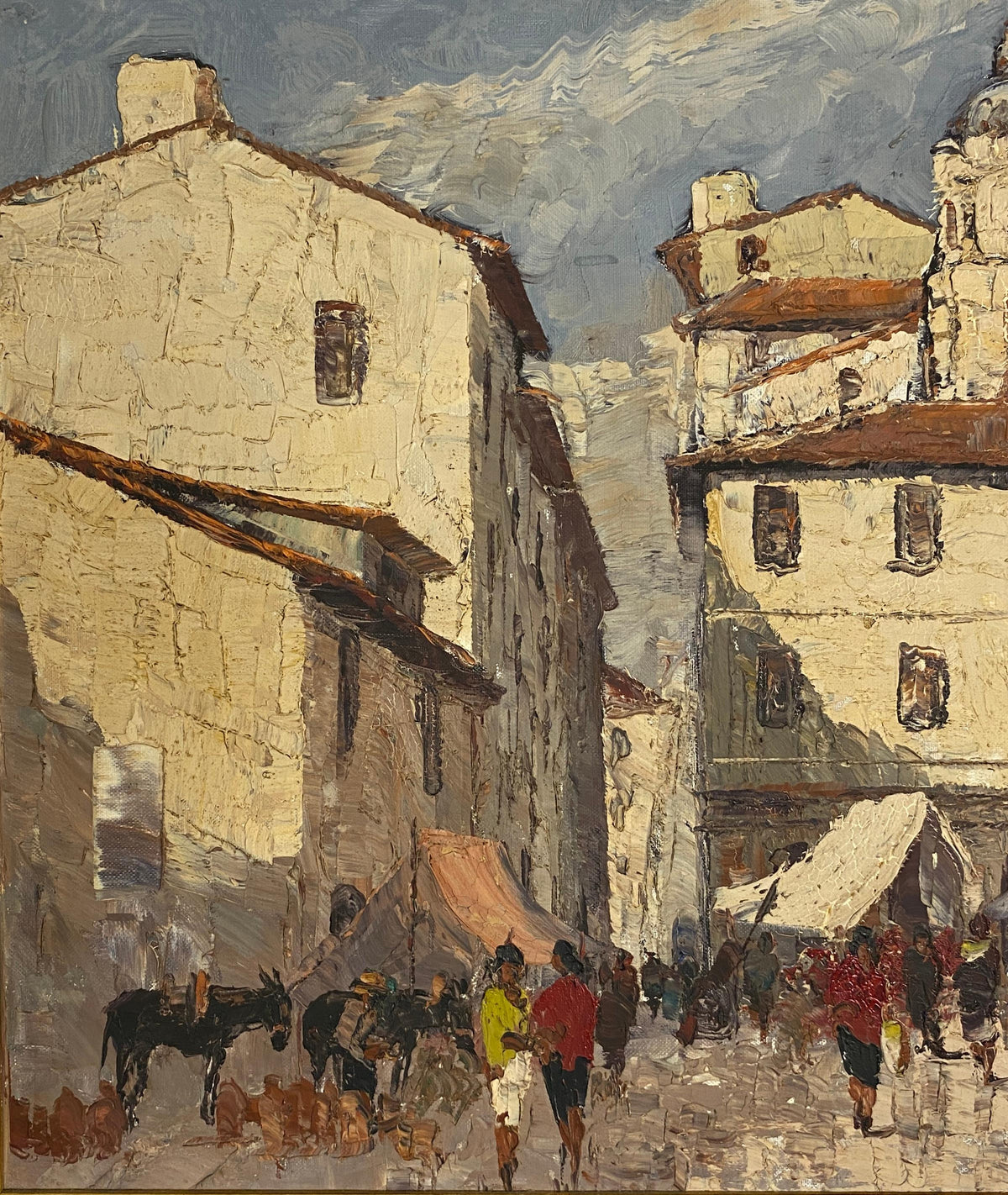 French Village Scene, Oil on Canvas Painting Village in France — detail 4