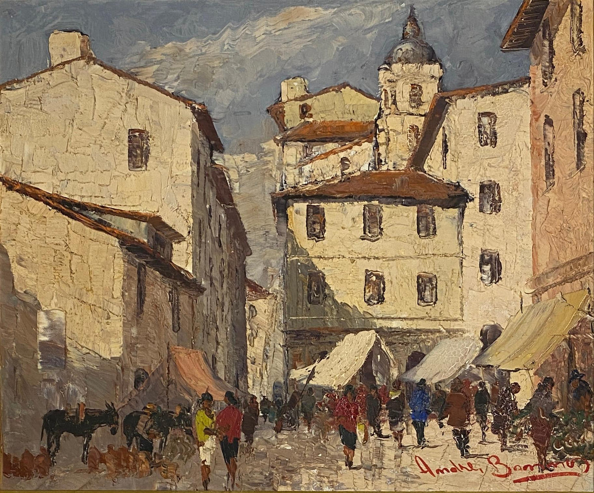 French Village Scene, Oil on Canvas Painting Village in France — detail 6