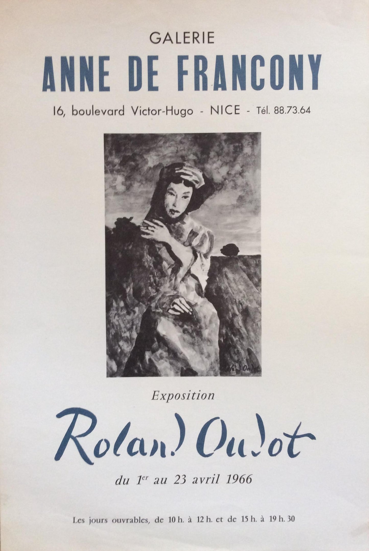 Midcentury Original "Anne De Francony Galerie" Portrait Poster by Roland Oublot — detail 3