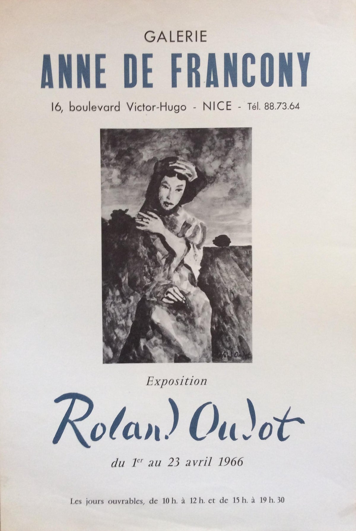 Midcentury Original "Anne De Francony Galerie" Portrait Poster by Roland Oublot — detail 3