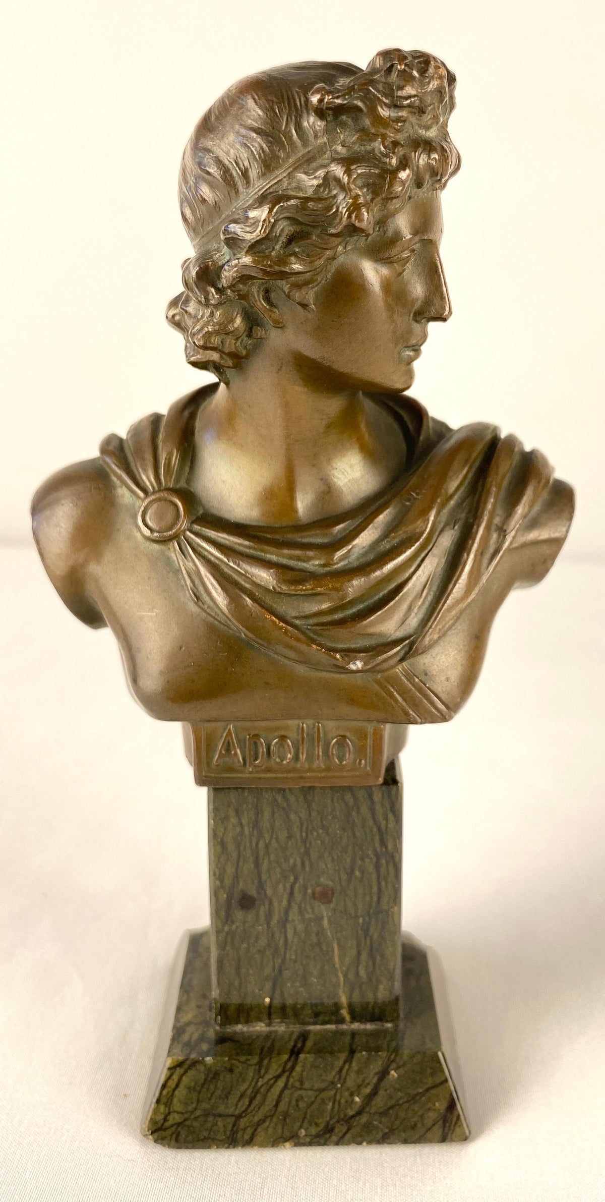 Pair of Neoclassical Bronze Busts Apollo and Diana Mounted on Black Marble — detail 2
