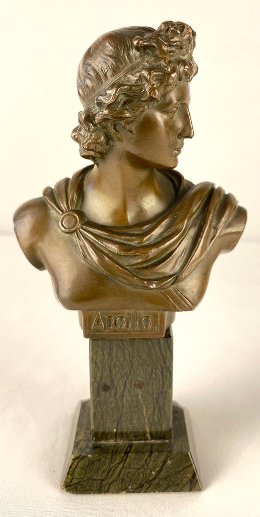 Pair of Neoclassical Bronze Busts Apollo and Diana Mounted on Black Marble — detail 2