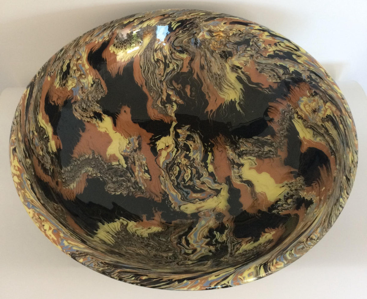 Large French Midcentury Ceramic Mixed Earths Bowl or Centerpiece, Signed — detail 3