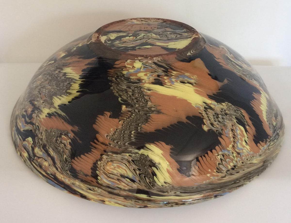 Large French Midcentury Ceramic Mixed Earths Bowl or Centerpiece, Signed — detail 5