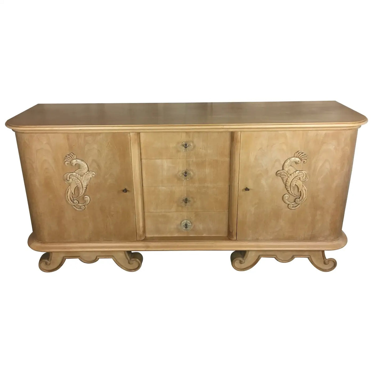 French Mid-Century Blonde Sycamore Credenza in the Style of André Arbus, 1940s,