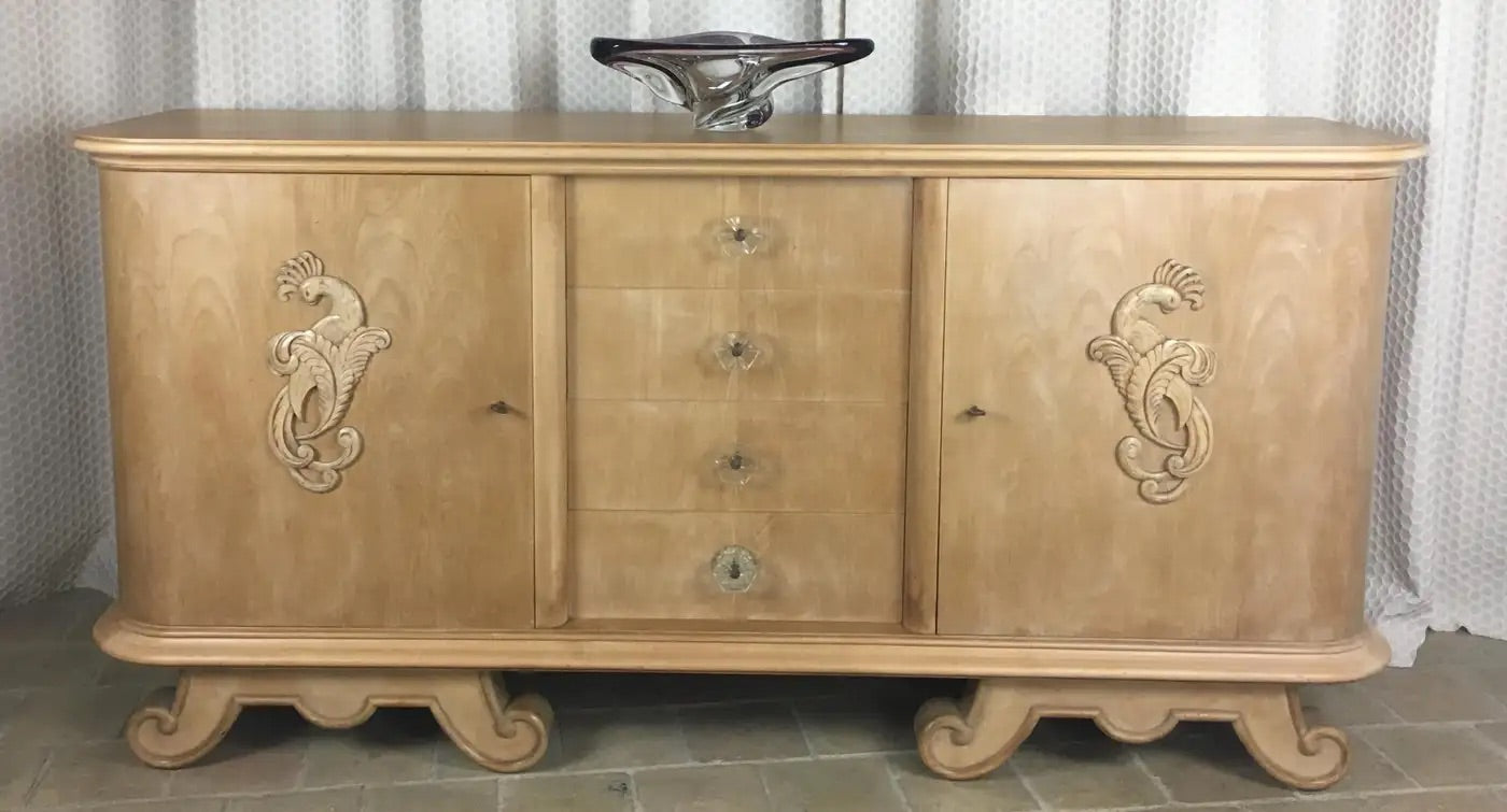French Mid-Century Blonde Sycamore Credenza in the Style of André Arbus, 1940s, — detail 3