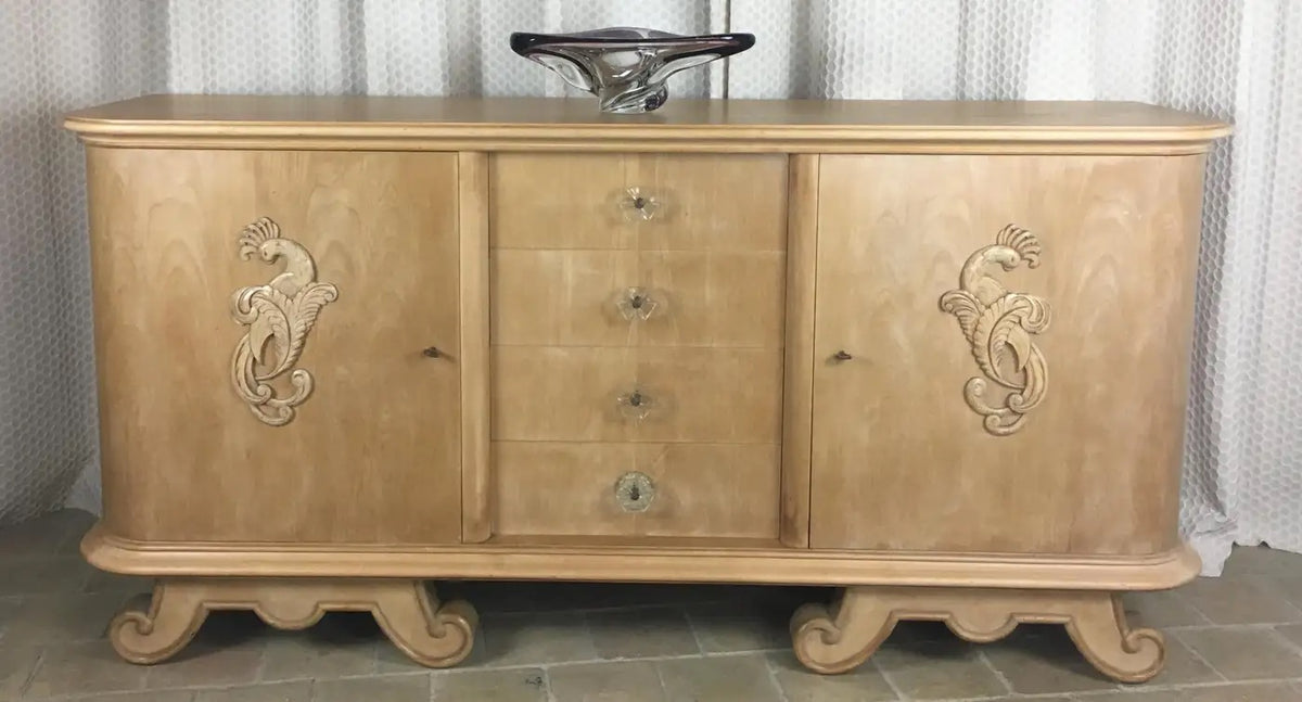 French Mid-Century Blonde Sycamore Credenza in the Style of André Arbus, 1940s, — detail 3