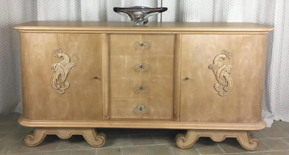 French Mid-Century Blonde Sycamore Credenza in the Style of André Arbus, 1940s, — detail 3