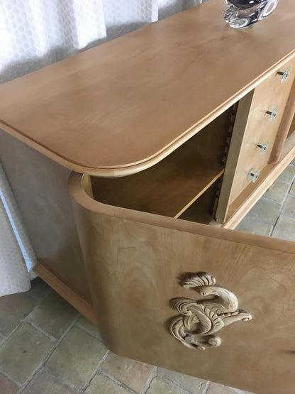 French Mid-Century Blonde Sycamore Credenza in the Style of André Arbus, 1940s, — detail 4