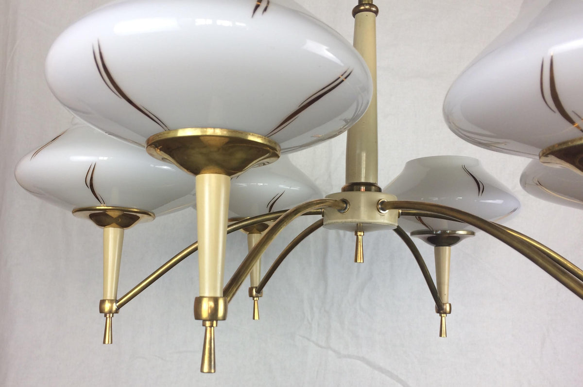 Maison Arlus Midcentury Glass Globe 6-Arm Chandelier, circa 1950 — detail 4