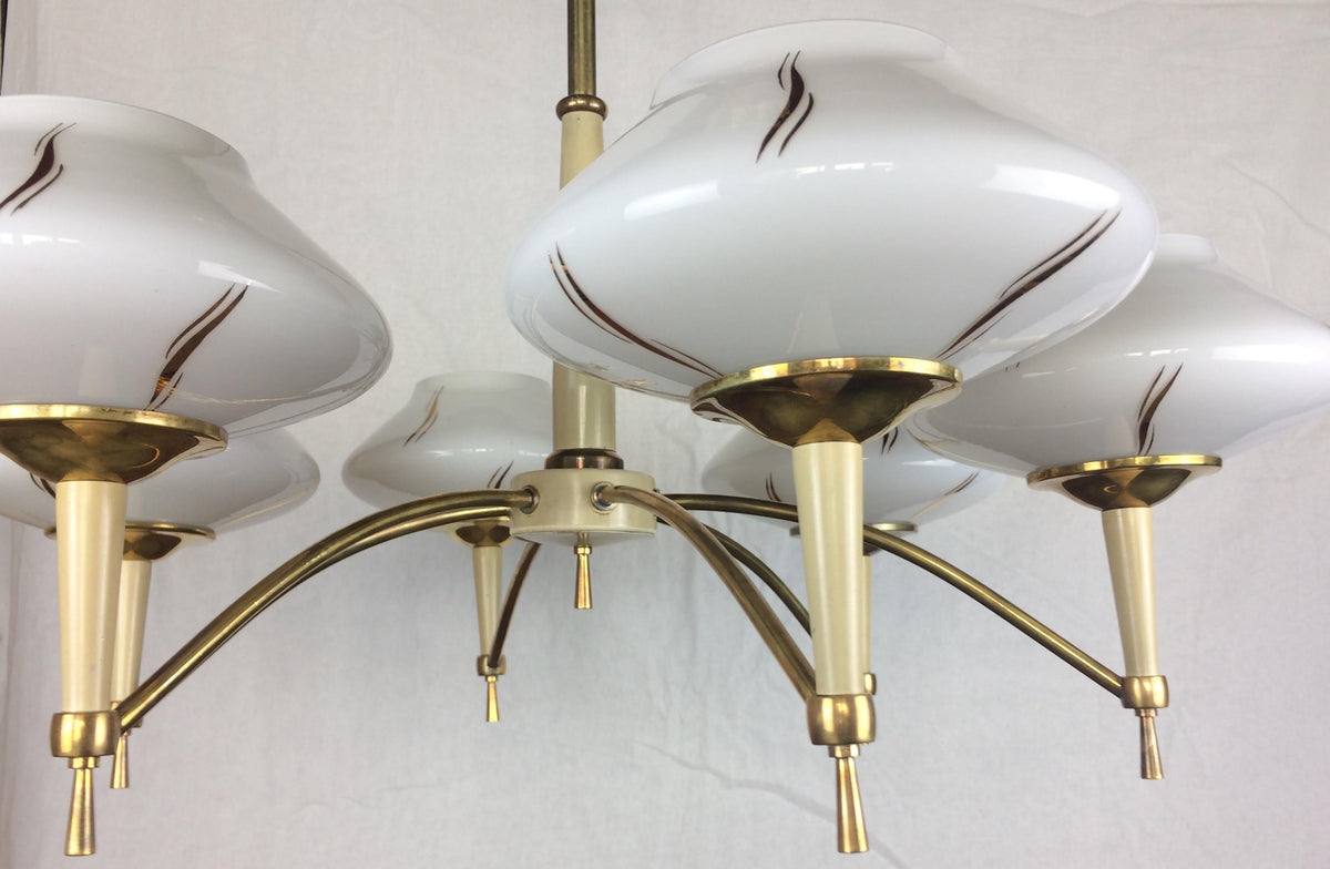 Maison Arlus Midcentury Glass Globe 6-Arm Chandelier, circa 1950 — detail 2