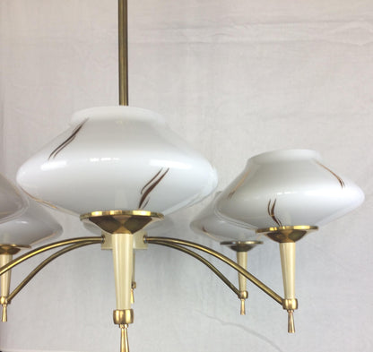 Maison Arlus Midcentury Glass Globe 6-Arm Chandelier, circa 1950 — detail 7