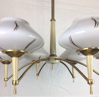Maison Arlus Midcentury Glass Globe 6-Arm Chandelier, circa 1950 — detail 3