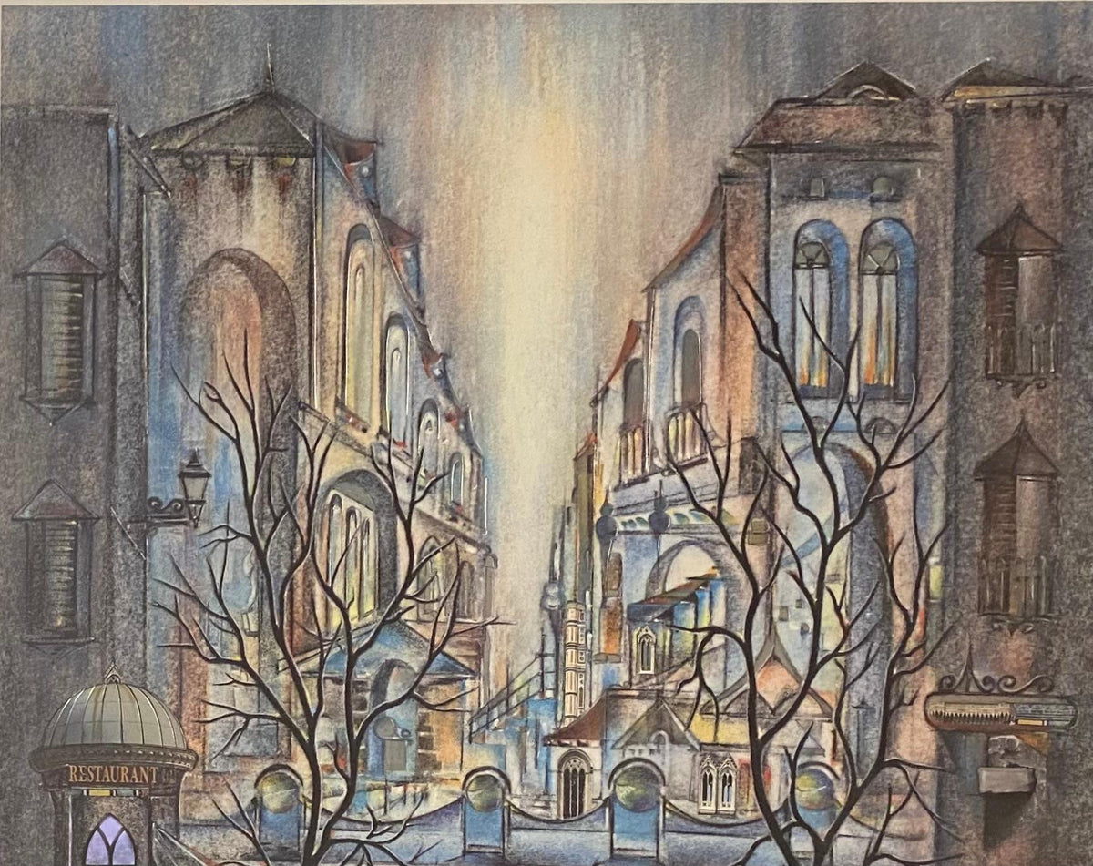 Armin Birkel "Blue City" Original Signed Lithograph with Metallic Embellishments — detail 5