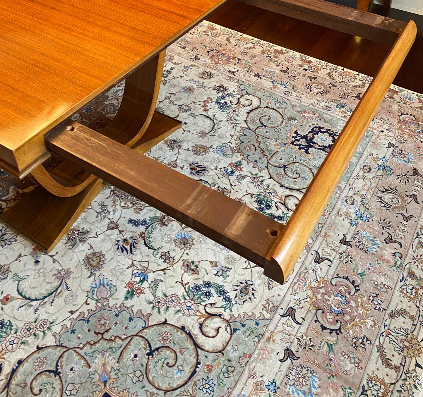 Large Extendable French Art Deco Dining Table, Jules Leleu Style Dining Table — detail 8