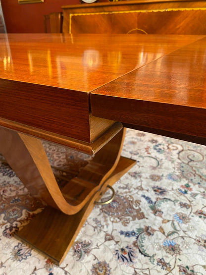 Large Extendable French Art Deco Dining Table, Jules Leleu Style Dining Table — detail 7