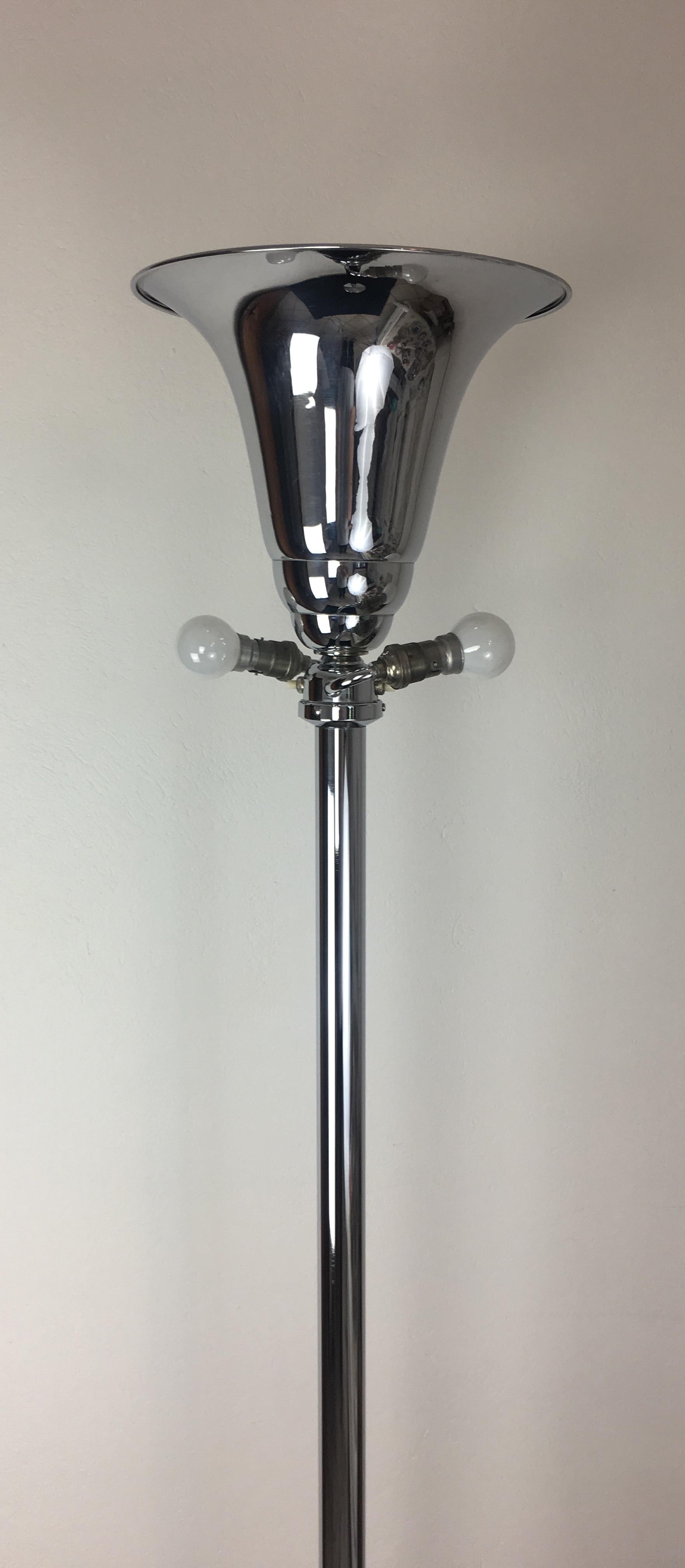 French Art Deco Polished Chrome Floor Lamp — detail 3