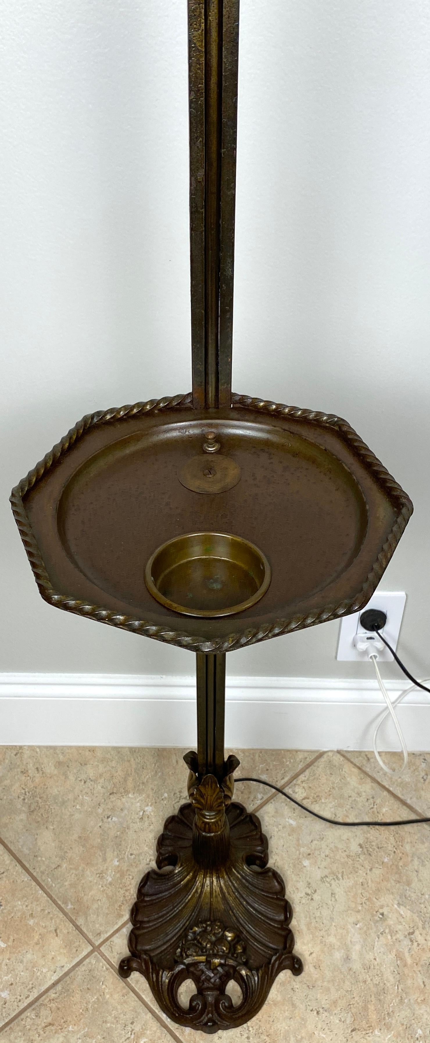 Arts and Crafts Floor Lamp with Original Mica Shade and Table Top, Crest & Co. — detail 14
