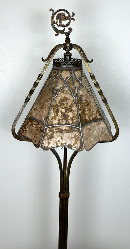 Arts and Crafts Floor Lamp with Original Mica Shade and Table Top, Crest & Co. — detail 15