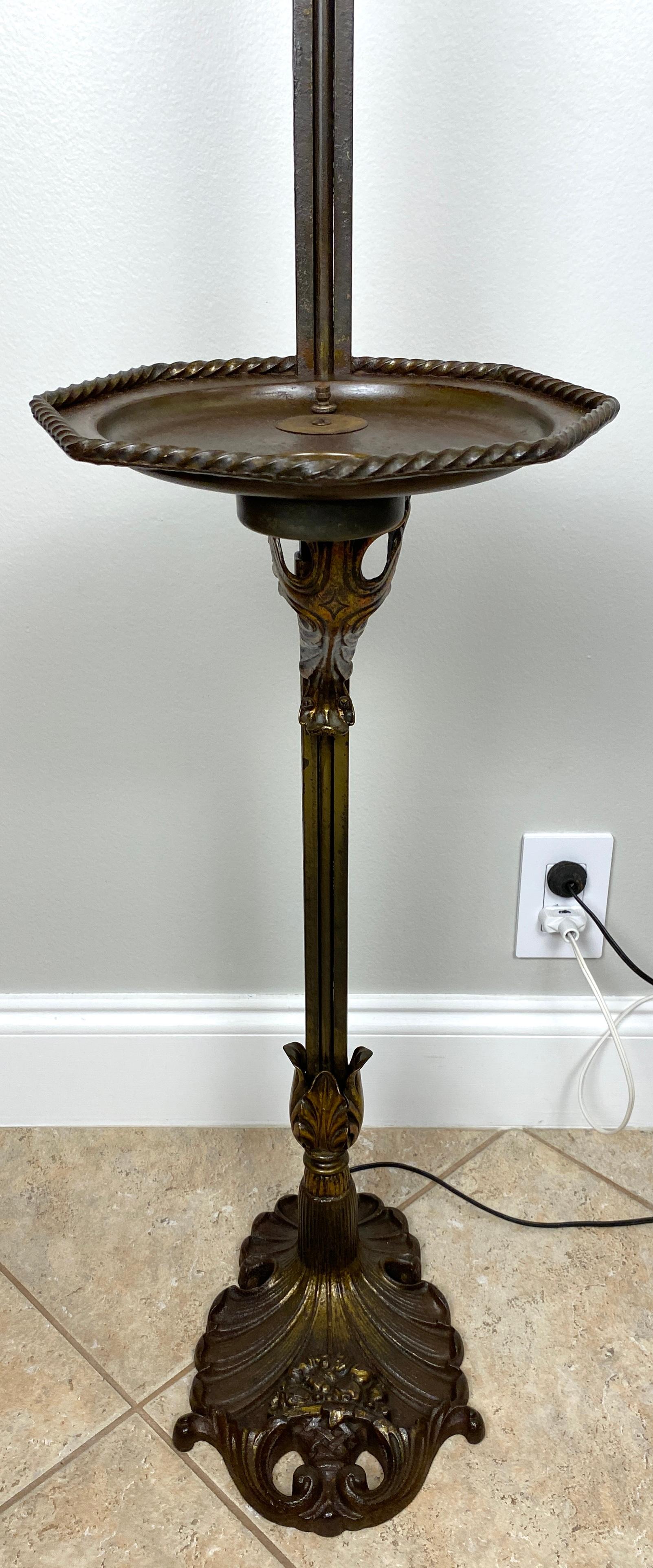Arts and Crafts Floor Lamp with Original Mica Shade and Table Top, Crest & Co. — detail 16
