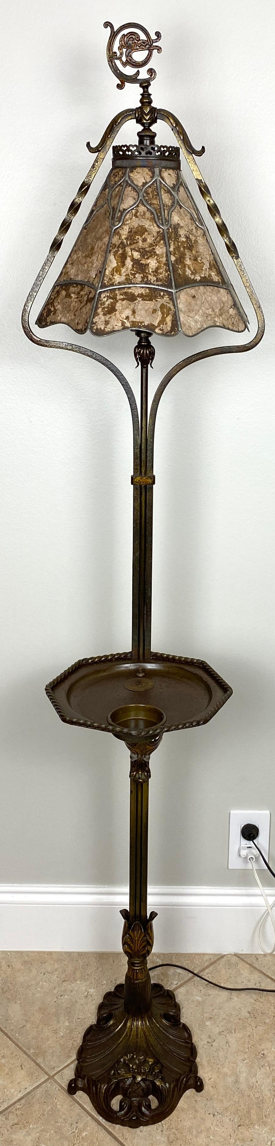 Arts and Crafts Floor Lamp with Original Mica Shade and Table Top, Crest & Co. — detail 4