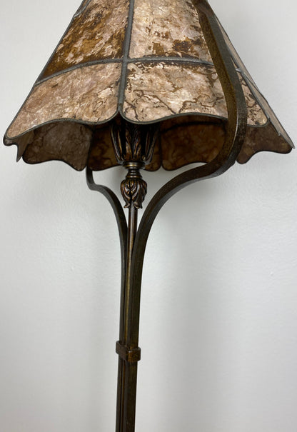 Arts and Crafts Floor Lamp with Original Mica Shade and Table Top, Crest & Co. — detail 6