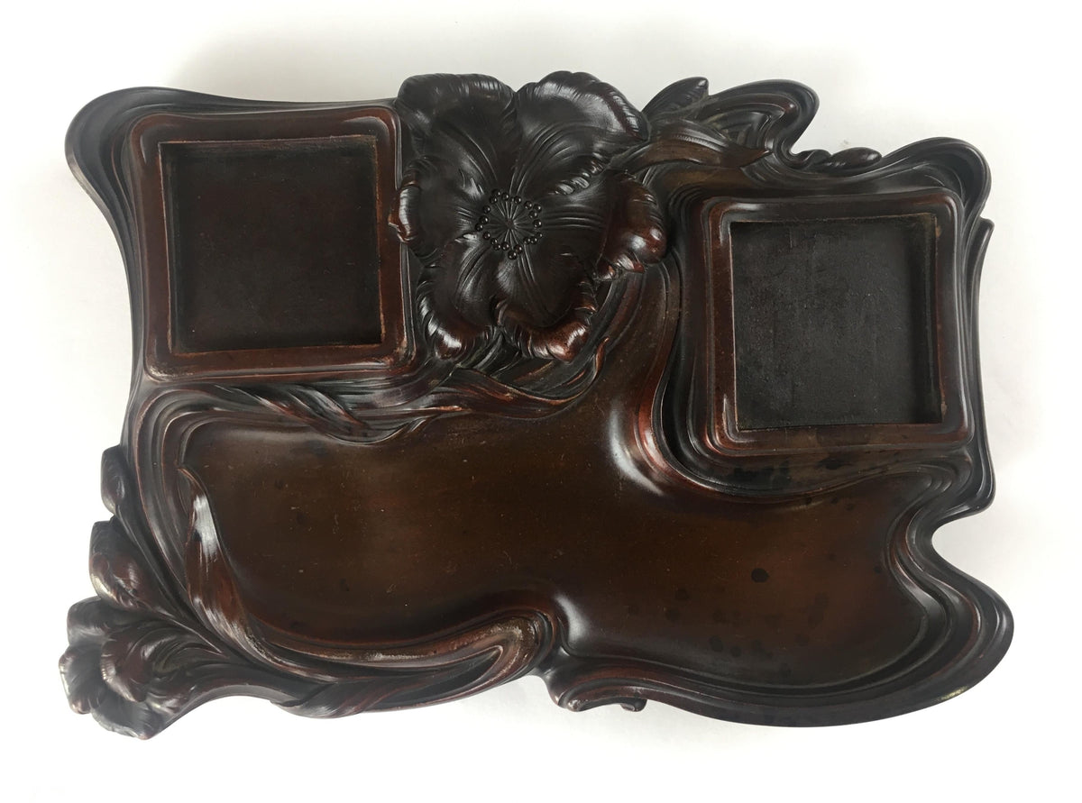 French Art Nouveau Double Crystal Crystal and Art Deco Wood Pen Holder — detail 4