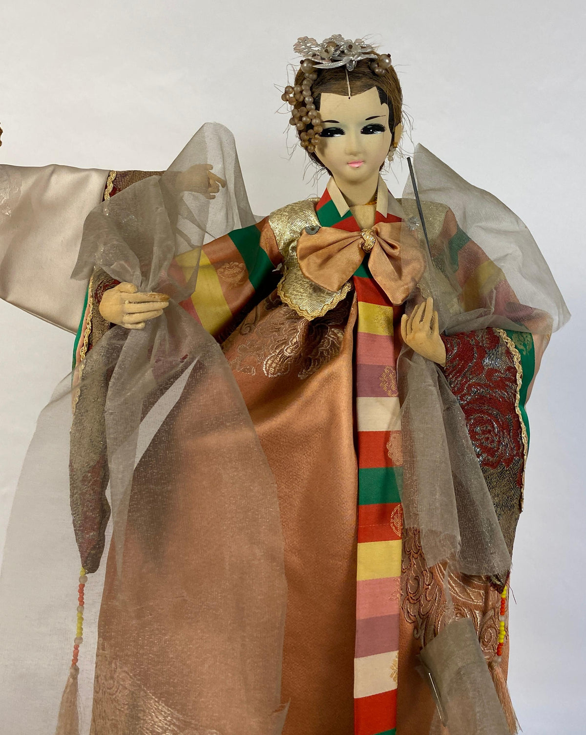 Pair of Oriental Puppet Dolls with Original Silk Costumes — detail 5