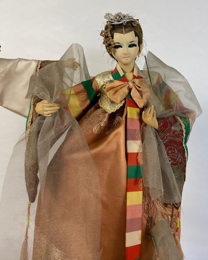 Pair of Oriental Puppet Dolls with Original Silk Costumes — detail 5