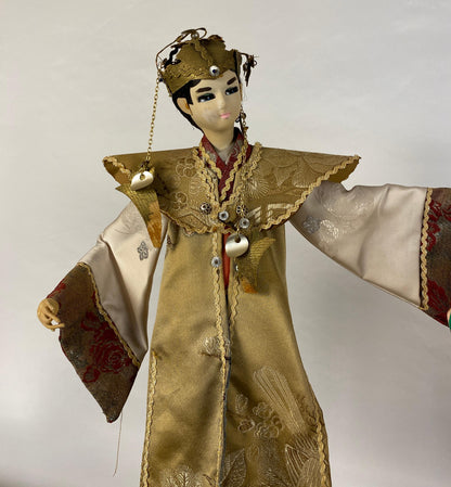 Pair of Oriental Puppet Dolls with Original Silk Costumes — detail 6