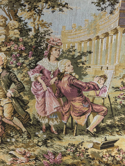 Large French Aubusson Jacquard Tapestry depicting a Pastoral and Romantic Scene — detail 4