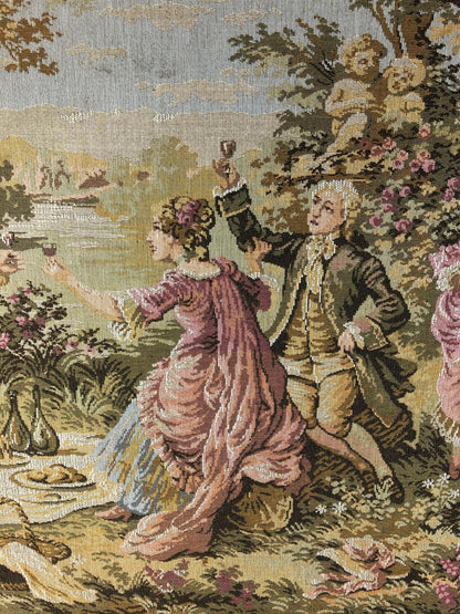 Large French Aubusson Jacquard Tapestry depicting a Pastoral and Romantic Scene — detail 6