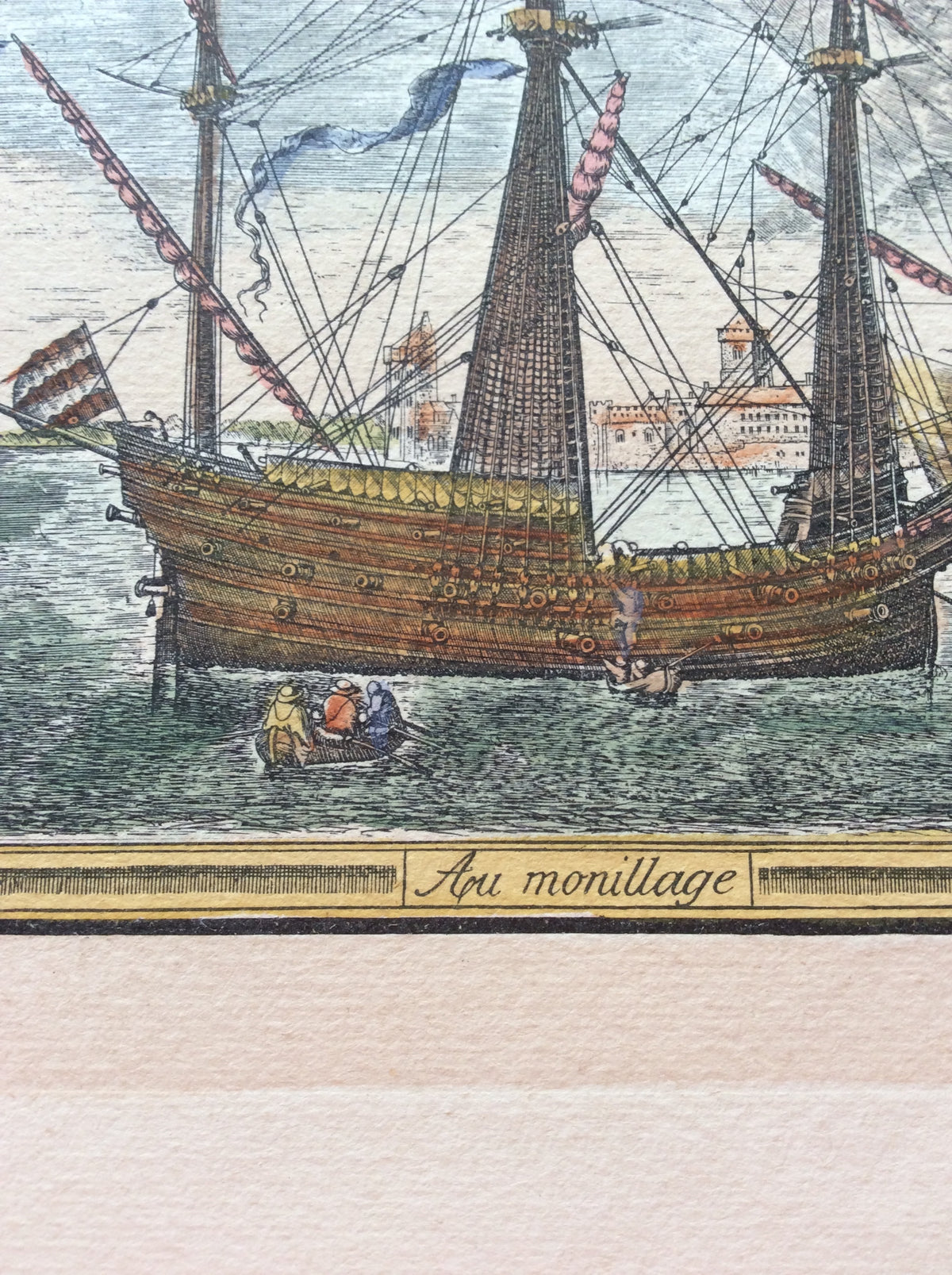 18th Century Color Engraving Print by Pieter F.H. Bruegel, Au Monillage — detail 4