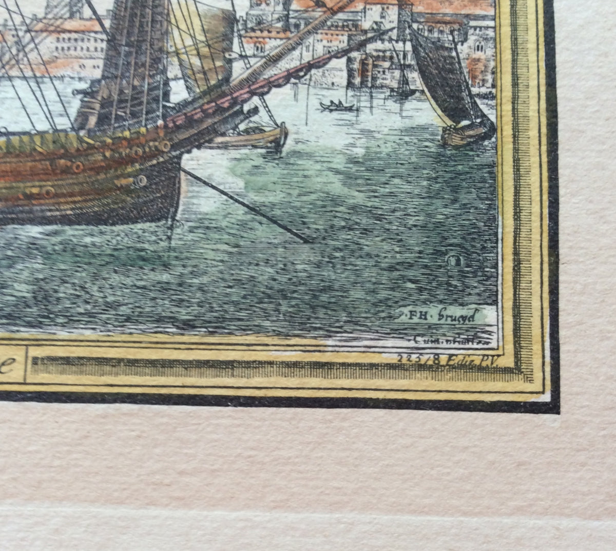 18th Century Color Engraving Print by Pieter F.H. Bruegel, Au Monillage — detail 2