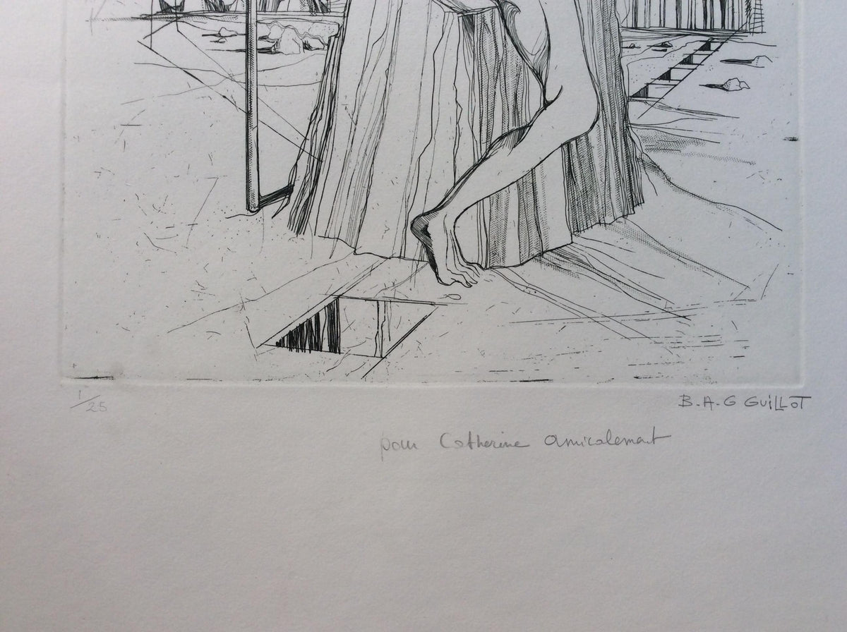 French Surrealism Lithograph manner of Dali by B.A.G. Guillot — detail 5