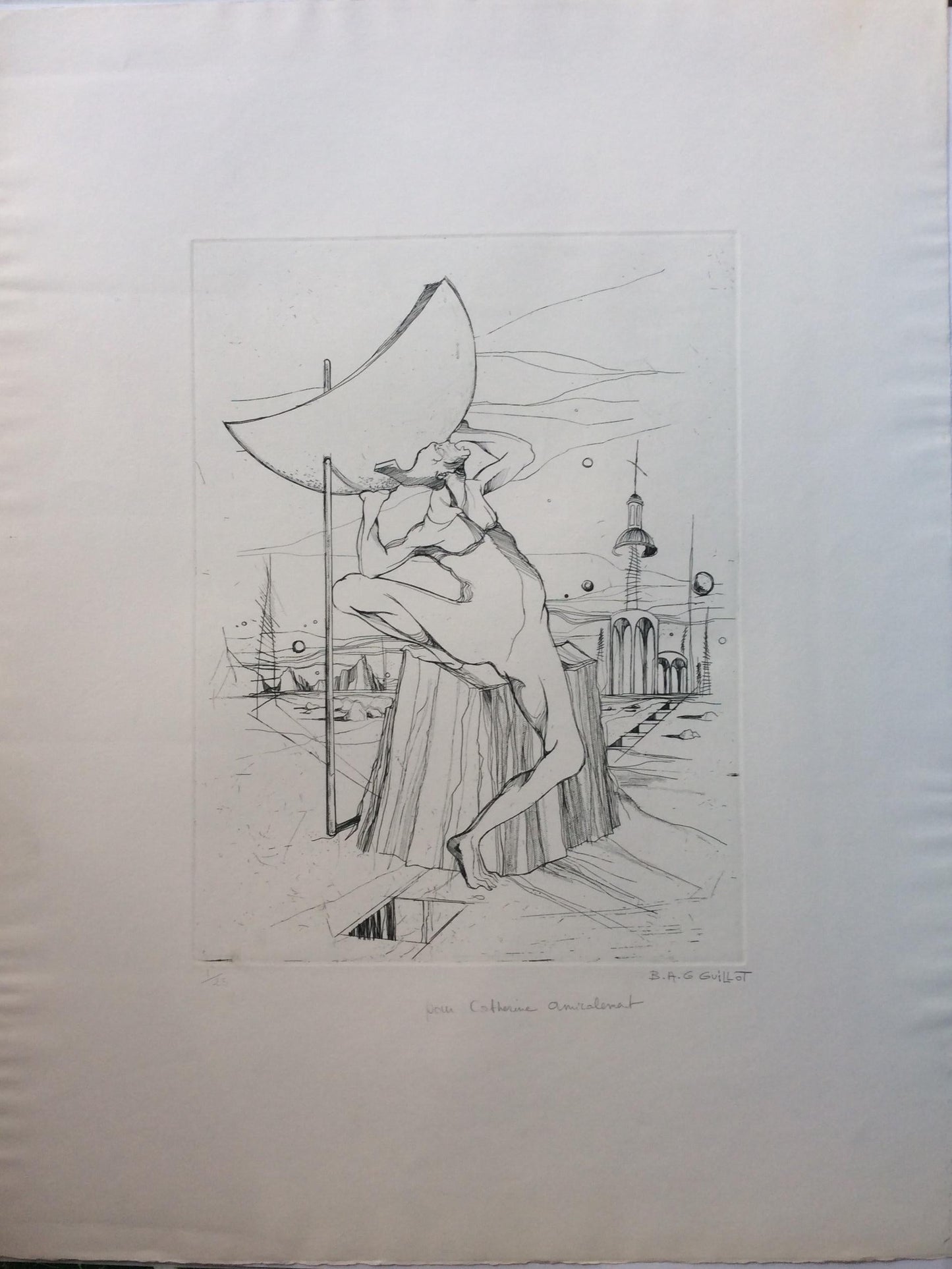French Surrealism Lithograph manner of Dali by B.A.G. Guillot — detail 4