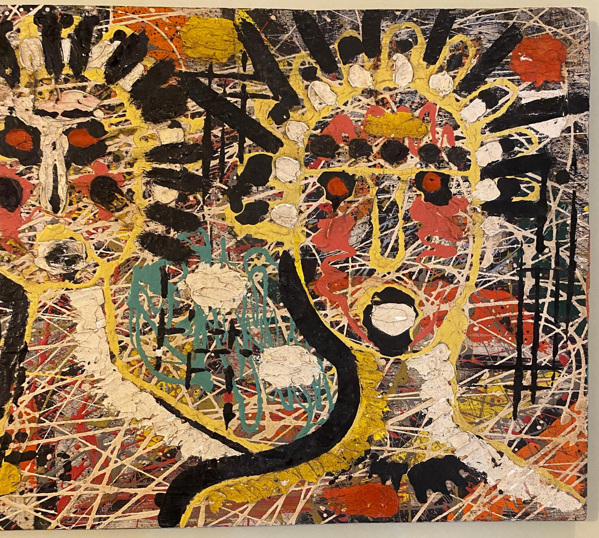 Jean-Michel Basquiat Style Neo-Expressionist Mixed Media Abstract Figural Painti — detail 2