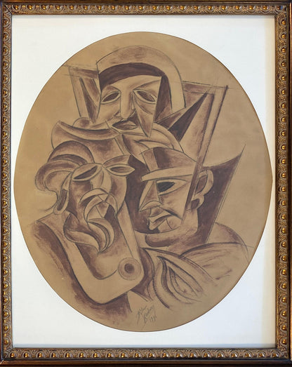 Art Deco "Cubist Figures" Painting by Béla Kádár dated 1936 - Parisian Estate — detail 2