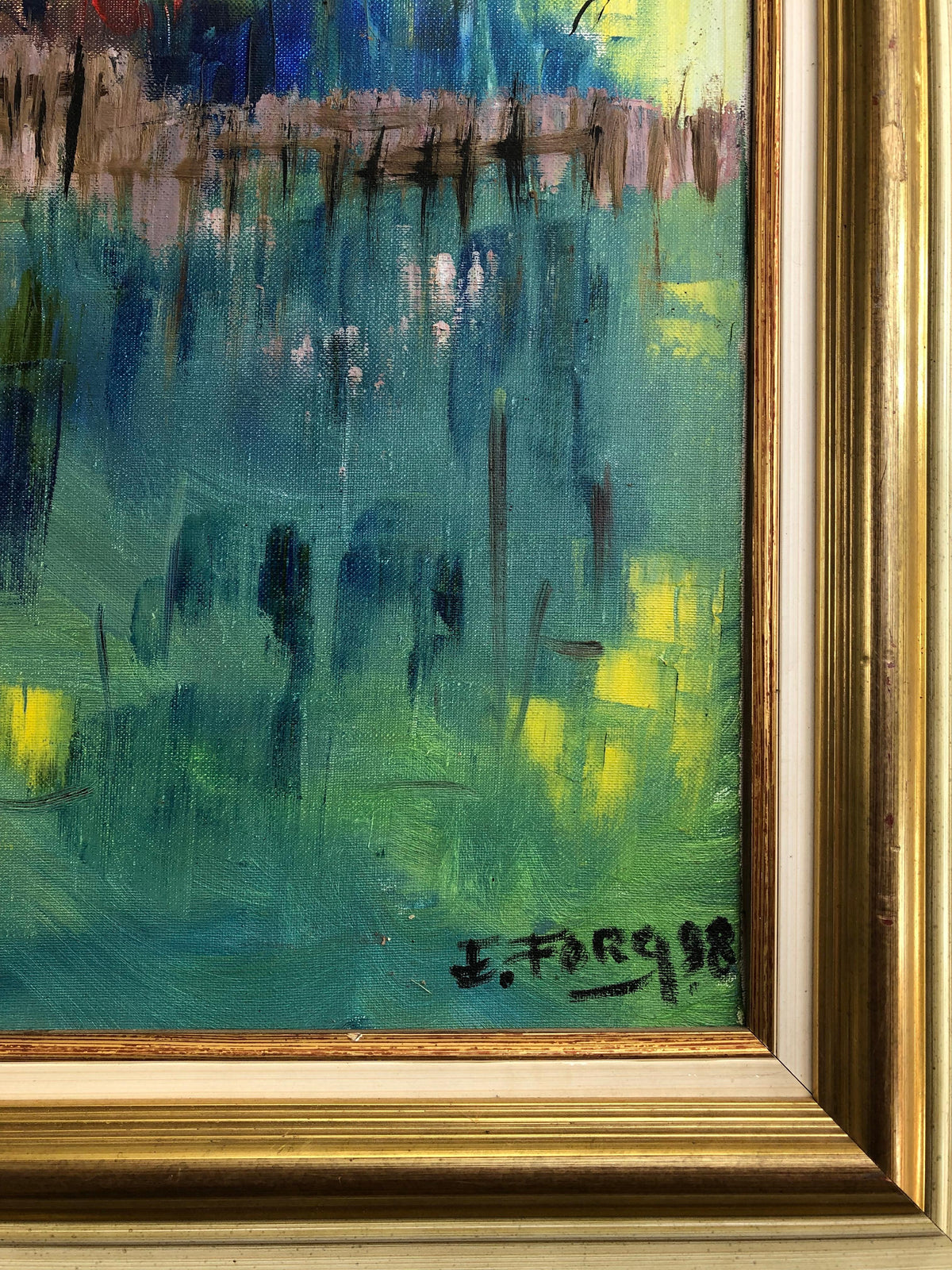 Large Oil on Canvas Painting New York Signed Eric Forg — detail 3