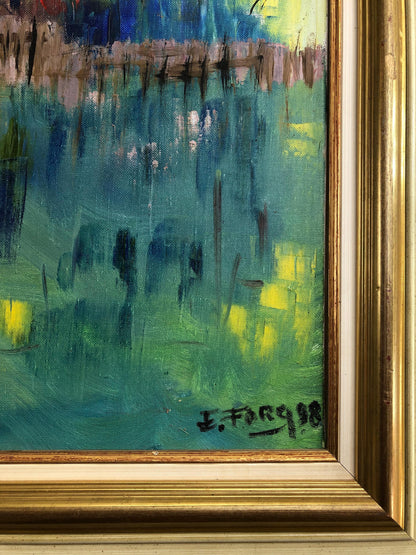 Large Oil on Canvas Painting New York Signed Eric Forg — detail 3