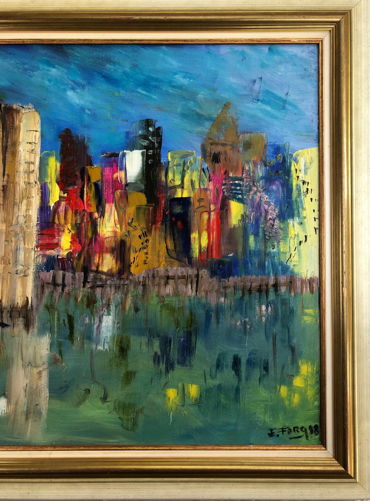 Large Oil on Canvas Painting New York Signed Eric Forg — detail 4