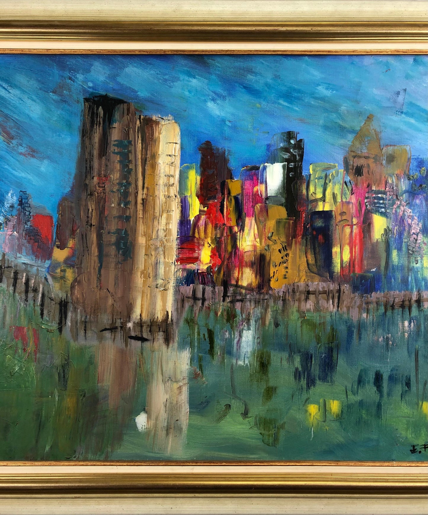 Large Oil on Canvas Painting New York Signed Eric Forg — detail 5