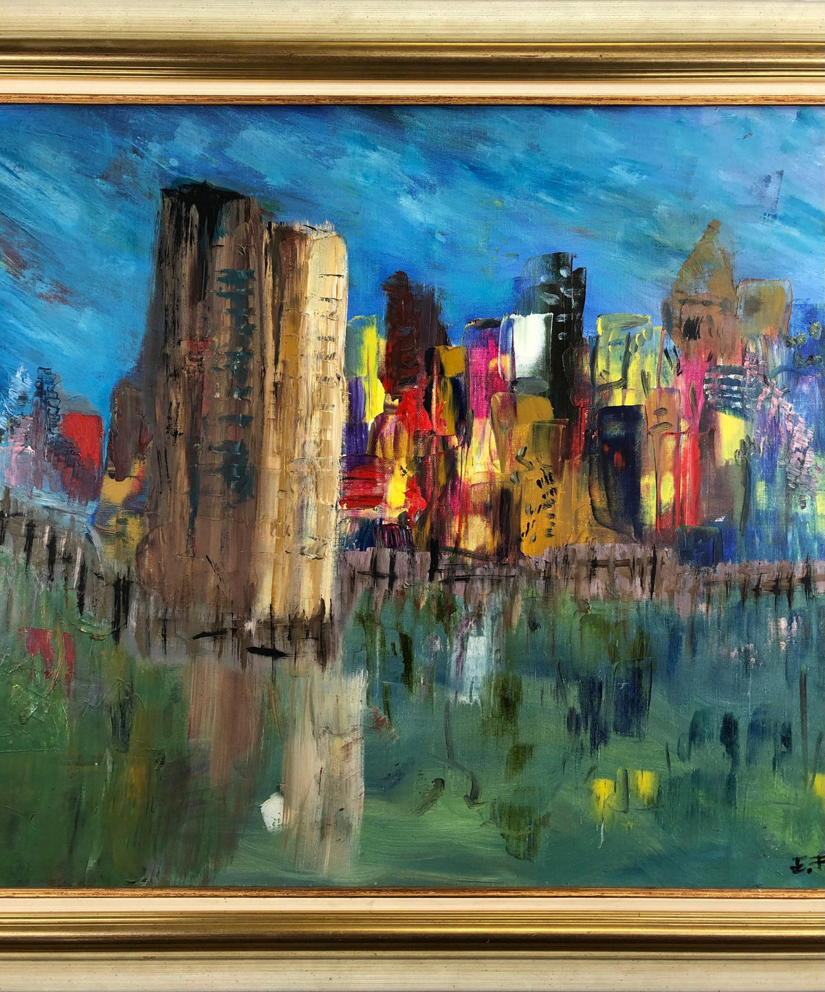 Large Oil on Canvas Painting New York Signed Eric Forg — detail 5