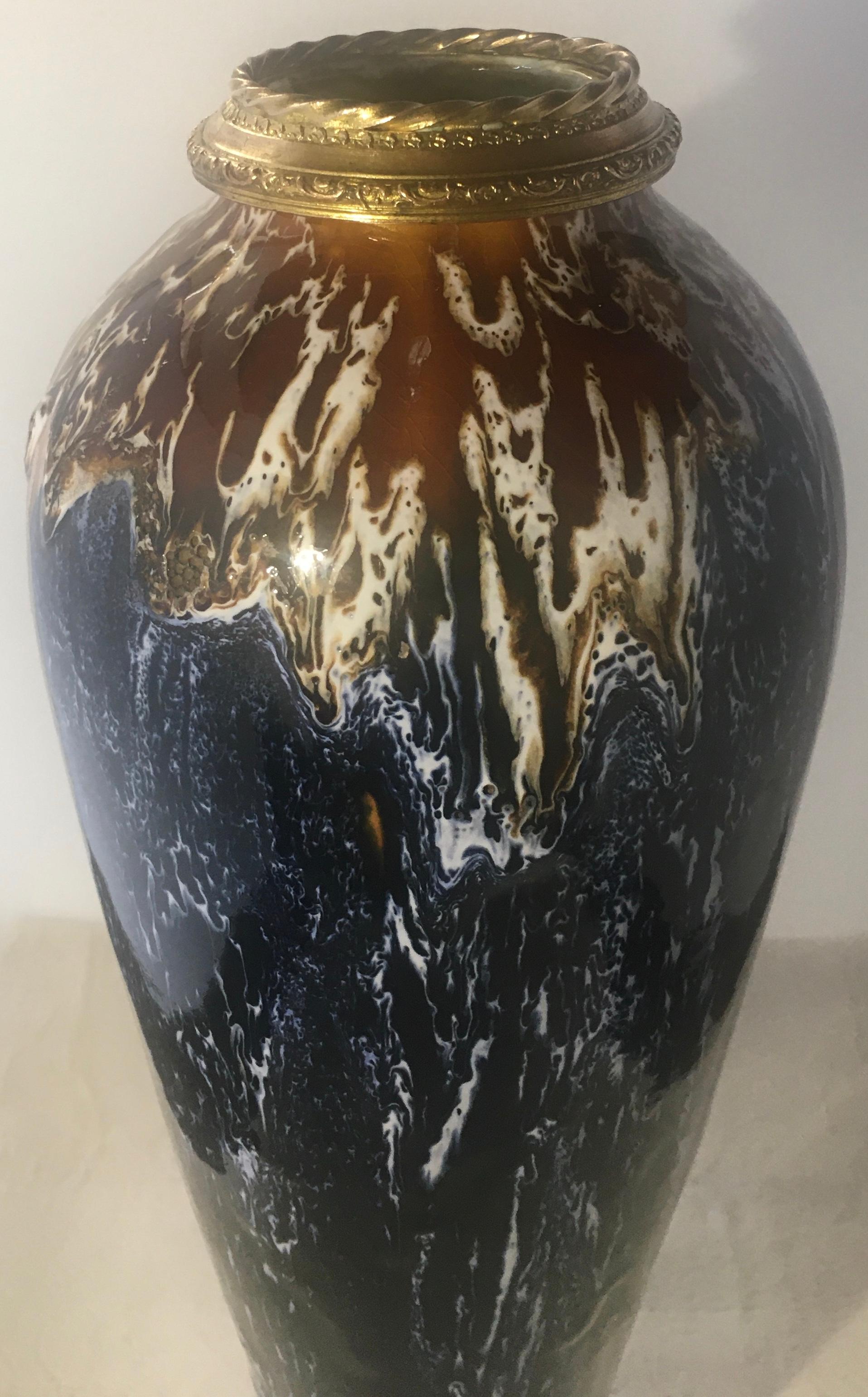 Charles Catteau for Boch La Louvière Art Deco Enamel Ceramic Flower Vase, Signed — detail 5